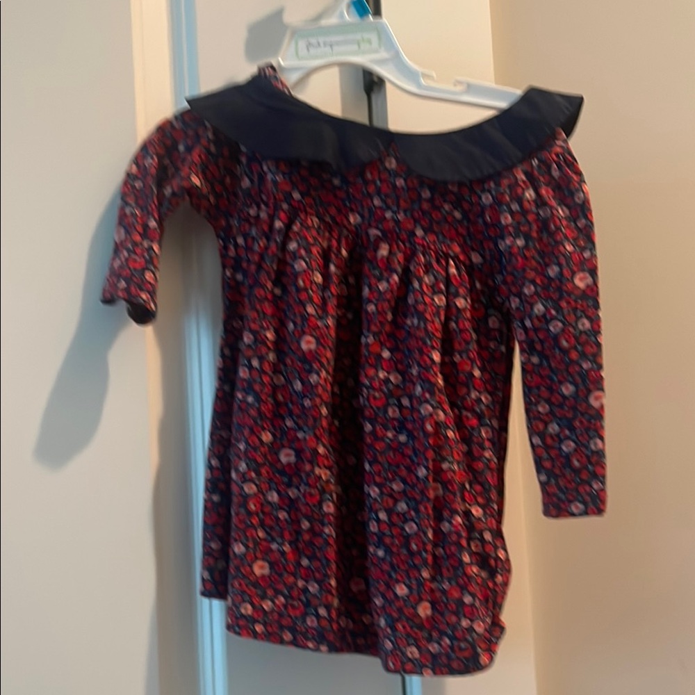 Floral toddler Top with Navy Collar